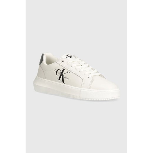 Calvin Klein Jeans sneakersy skórzane CHUNKY CUPSOLE LACEUP LTH ML MTL kolor biały YW0YW01476 ze sklepu ANSWEAR.com w kategorii Buty sportowe damskie - zdjęcie 173122851