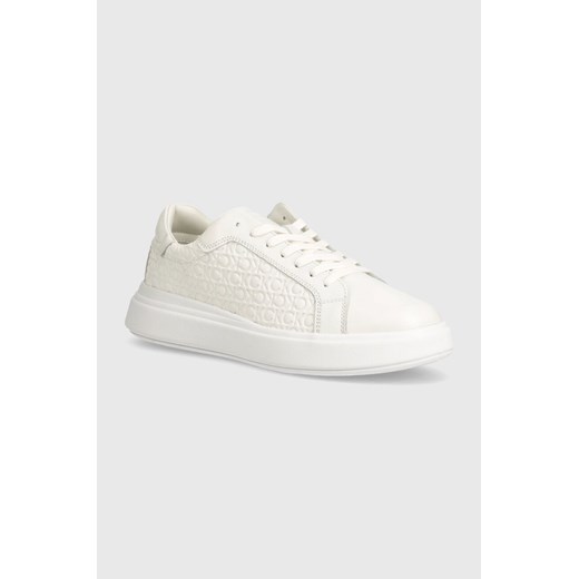 Calvin Klein sneakersy skórzane HM0HM01498 kolor biały LOW TOP LACE UP LTH MONO ze sklepu ANSWEAR.com w kategorii Buty sportowe męskie - zdjęcie 173122951