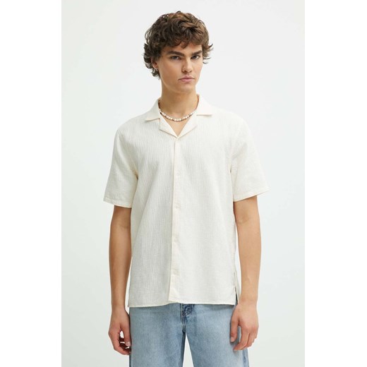 Hollister Co. koszula bawełniana męska kolor beżowy regular ze sklepu ANSWEAR.com w kategorii Koszule męskie - zdjęcie 173123212