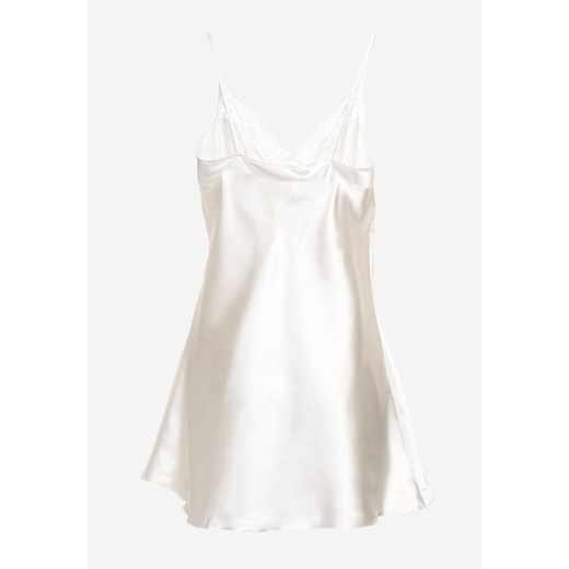 Biała Satynowa Koszula Nocna na Cienkich Ramiączkach z Koronkowym Dekoltem XL okazyjna cena Born2be Odzież