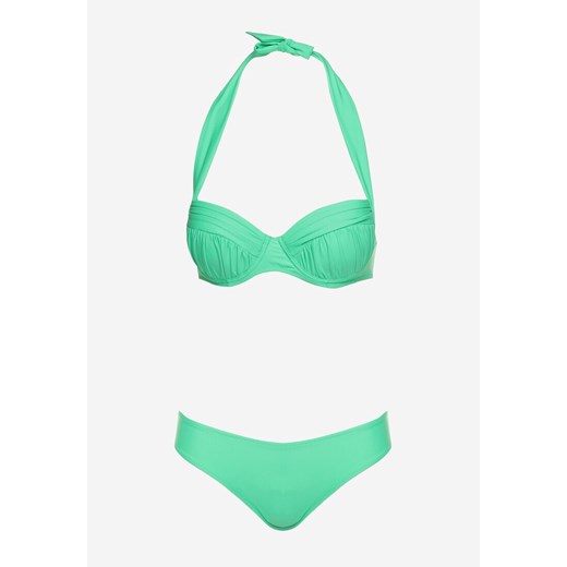 Zielone 2-Częściowe Bikini Stanik Zapinany na Szyi Majtki z Ozdobną Aplikacją 48 Born2be Odzież