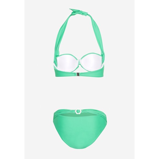 Zielone 2-Częściowe Bikini Stanik Zapinany na Szyi Majtki z Ozdobną Aplikacją 46 Born2be Odzież