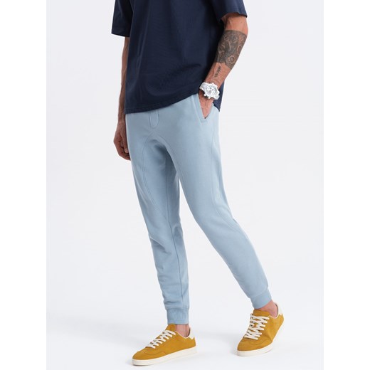 Męskie spodnie dresowe typu jogger - niebieskie V7 OM-PABS-0173 ze sklepu ombre w kategorii Spodnie męskie - zdjęcie 173125400