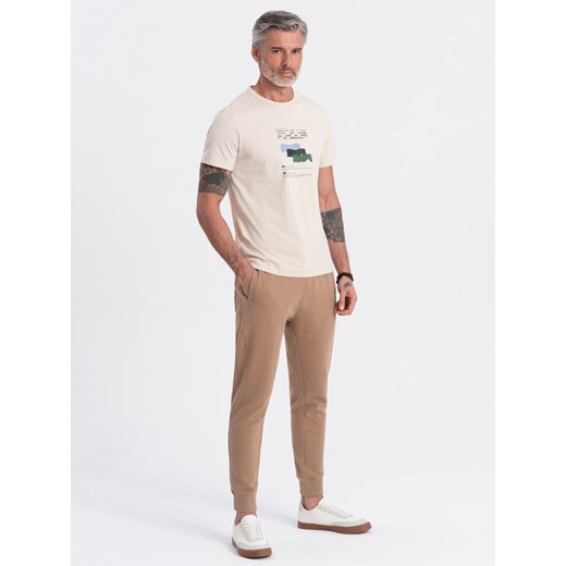 Spodnie męskie dresowe typu jogger - brązowe V2 OM-PABS-0173 S ombre