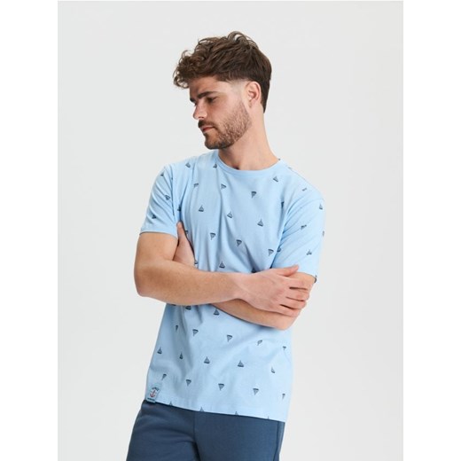 Sinsay - Koszulka z nadrukiem - niebieski ze sklepu Sinsay w kategorii T-shirty męskie - zdjęcie 173126300