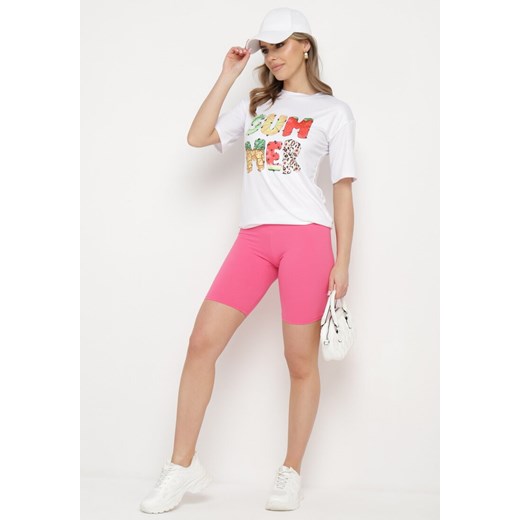 Różowo-Biały   Komplet  z T-shirtem i Szortami Typu Kolarki Tiimavee S Born2be Odzież