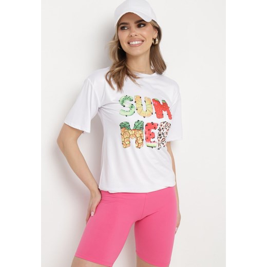 Różowo-Biały   Komplet  z T-shirtem i Szortami Typu Kolarki Tiimavee M Born2be Odzież