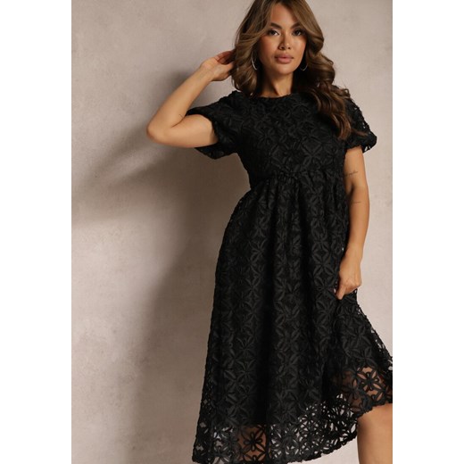 Czarna Sukienka z Tiulem we Wzory o Rozkloszowanym Fasonie Zorbia ze sklepu Renee odzież w kategorii Sukienki - zdjęcie 173127624