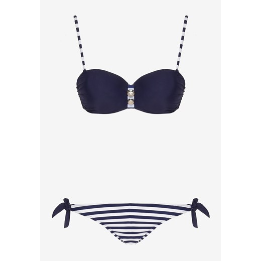 Granatowe Bikini Dwuczęściowe Stanik Ozdobiony Guzikami Majtki Typu Figi z Renee 38 Renee odzież okazyjna cena