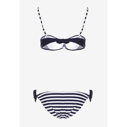 Granatowe Bikini Dwuczęściowe Stanik Ozdobiony Guzikami Majtki Typu Figi z Renee 36 okazyjna cena Renee odzież