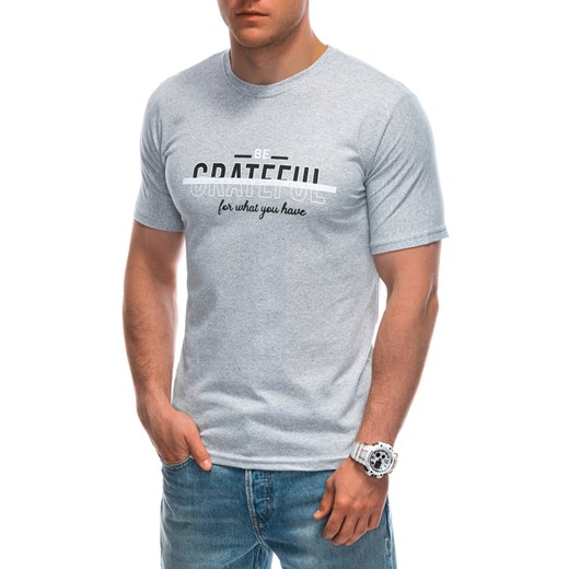 T-shirt męski z nadrukiem 1947S - szary ze sklepu Edoti w kategorii T-shirty męskie - zdjęcie 173127962