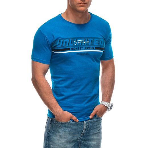 T-shirt męski z nadrukiem 1944S - niebieski Edoti L Edoti