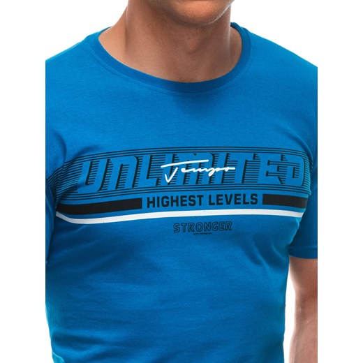 T-shirt męski z nadrukiem 1944S - niebieski Edoti M Edoti