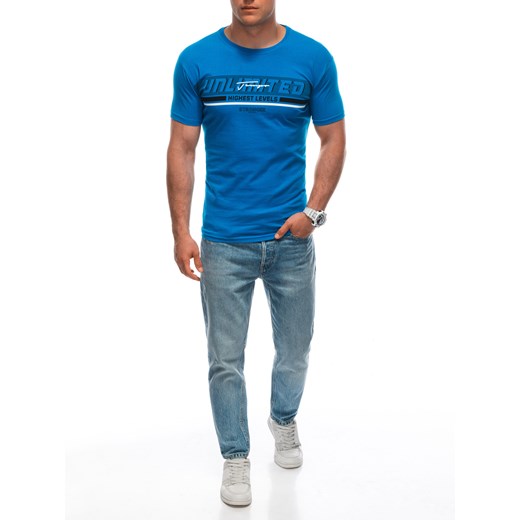 T-shirt męski z nadrukiem 1944S - niebieski Edoti L Edoti