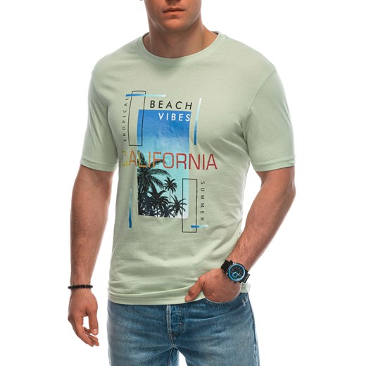 T-shirt męski z nadrukiem 1950S - jasnozielony ze sklepu Edoti w kategorii T-shirty męskie - zdjęcie 173127983