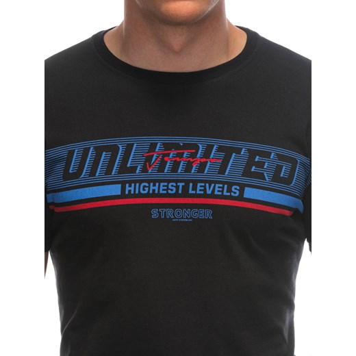 T-shirt męski z nadrukiem 1944S - czarny Edoti XL Edoti