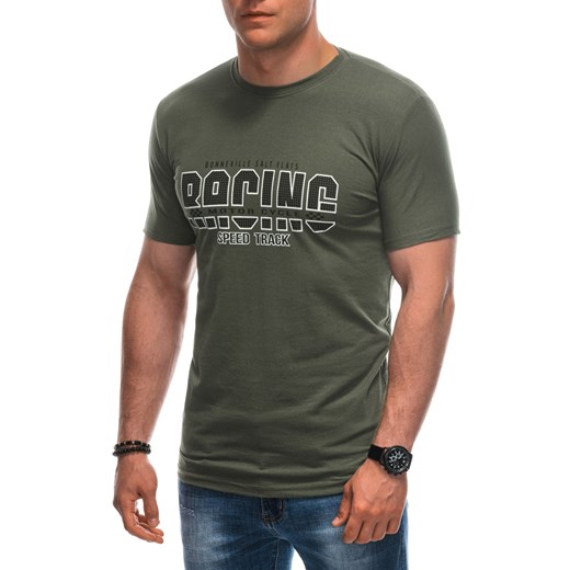 T-shirt męski z nadrukiem 1942S - khaki ze sklepu Edoti w kategorii T-shirty męskie - zdjęcie 173128013