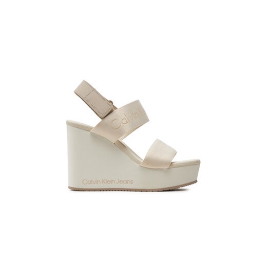 Calvin Klein Jeans Sandały Wedge Sandal Webbing In Mtl YW0YW01479 Écru ze sklepu MODIVO w kategorii Sandały damskie - zdjęcie 173130690