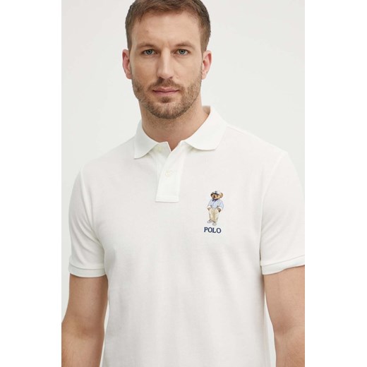 Polo Ralph Lauren polo bawełniane kolor beżowy z aplikacją ze sklepu ANSWEAR.com w kategorii T-shirty męskie - zdjęcie 173133204
