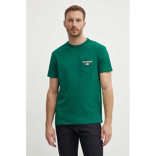Polo Ralph Lauren t-shirt bawełniany męski kolor zielony z aplikacją 710938452 ze sklepu ANSWEAR.com w kategorii T-shirty męskie - zdjęcie 173133612