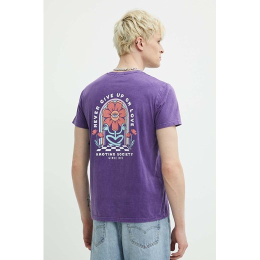 Kaotiko t-shirt bawełniany kolor fioletowy z nadrukiem AM007-01-G002 ze sklepu ANSWEAR.com w kategorii T-shirty męskie - zdjęcie 173133711