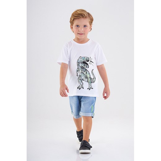 Biały bawełniany t-shirt chłopięcy z dinozaurem ze sklepu 5.10.15 w kategorii T-shirty chłopięce - zdjęcie 173136172