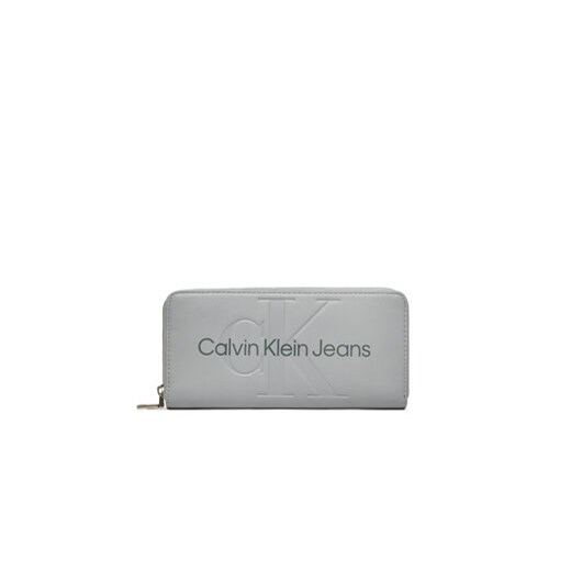 Calvin Klein Jeans Duży Portfel Damski Sculpted Zip Around Mono K60K607634 Szary ze sklepu MODIVO w kategorii Portfele damskie - zdjęcie 173139103
