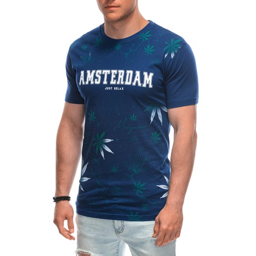 T-shirt męski z nadrukiem 1958S - ciemnoniebieski ze sklepu Edoti w kategorii T-shirty męskie - zdjęcie 173139151