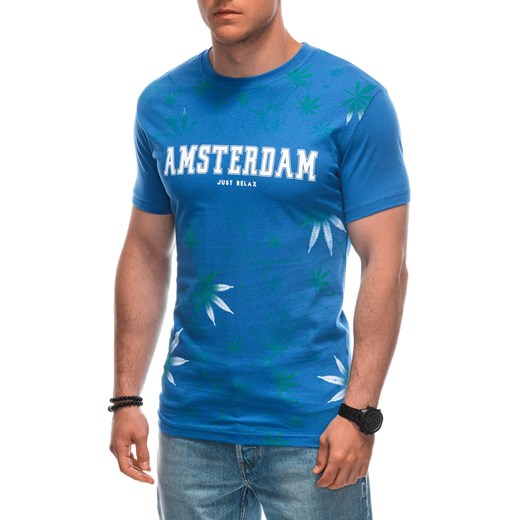 T-shirt męski z nadrukiem 1958S - niebieski ze sklepu Edoti w kategorii T-shirty męskie - zdjęcie 173139154