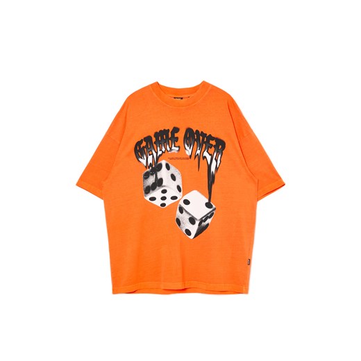 Cropp - Pomarańczowa koszulka z nadrukiem Game Over - pomarańczowy ze sklepu Cropp w kategorii T-shirty męskie - zdjęcie 173139233