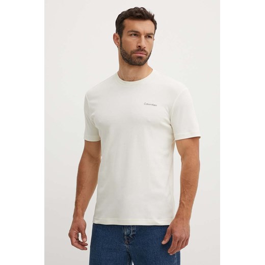 Calvin Klein t-shirt bawełniany męski kolor beżowy gładki K10K109894 ze sklepu ANSWEAR.com w kategorii T-shirty męskie - zdjęcie 173140604