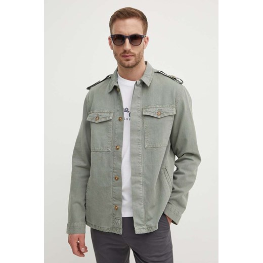 Pepe Jeans kurtka jeansowa EATON COLOUR FIELD JACKET męska kolor zielony przejściowa PM403000 ze sklepu ANSWEAR.com w kategorii Kurtki męskie - zdjęcie 173140663