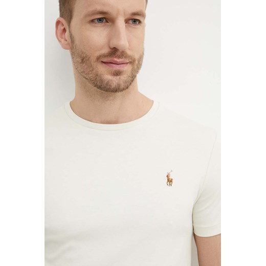 Polo Ralph Lauren t-shirt bawełniany męski kolor beżowy gładki 710740727 ze sklepu ANSWEAR.com w kategorii T-shirty męskie - zdjęcie 173140692