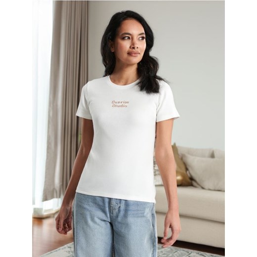 Sinsay - Koszulka z napisem - kremowy ze sklepu Sinsay w kategorii Bluzki damskie - zdjęcie 173141571
