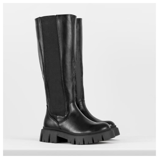 WJS Wjs Czarne Kozaki Z Elastyczną Gumą Na Boku Wjs 37 okazja Wojas