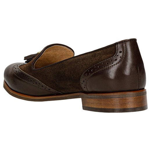 Wojas Ciemnobrązowe Loafersy Z Łączonych Skór Wojas 42 Wojas