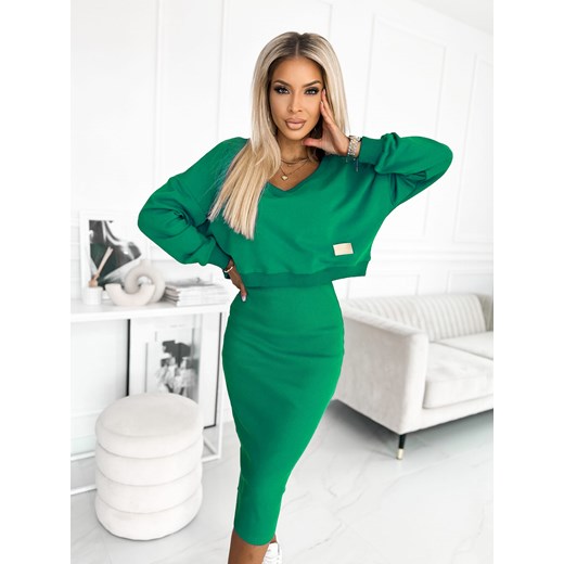 Komplet 2 częściowy V- neck Bluza plus Sukienka zielona ze sklepu Fashionyou w kategorii Komplety i garnitury damskie - zdjęcie 173153561