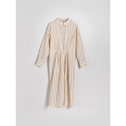 Reserved - Koszulowa sukienka midi z lyocellem - beżowy Reserved XXL Reserved