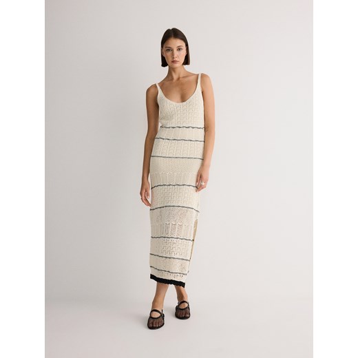 Reserved - Dzianinowa sukienka maxi na ramiączkach - kremowy ze sklepu Reserved w kategorii Sukienki - zdjęcie 173154030