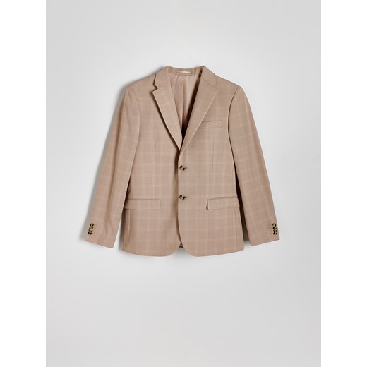 Reserved - Marynarka slim fit w kratę - beżowy Reserved 52 Reserved