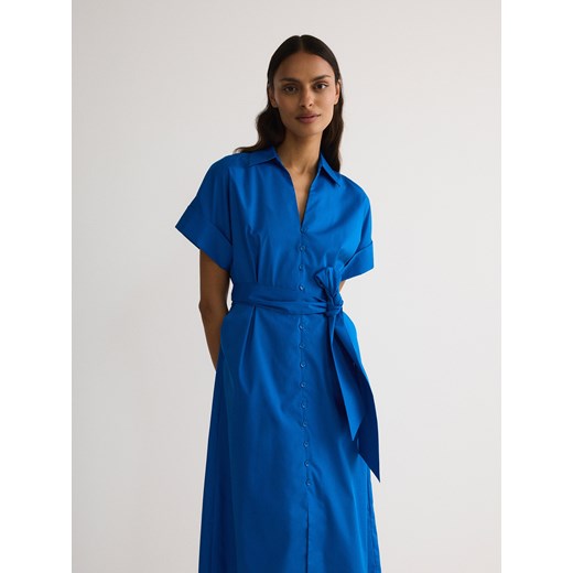 Reserved - Koszulowa sukienka midi - niebieski Reserved S Reserved