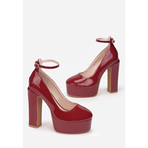 Bordowe Czółenka na Platformie i Słupku Mossaia Renee 36 renee.pl