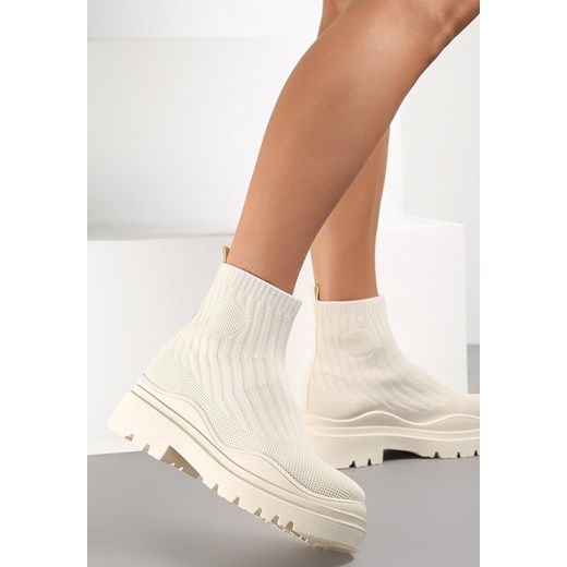 Beżowe Botki z Elastyczną Cholewką Ganeon Renee 39 renee.pl