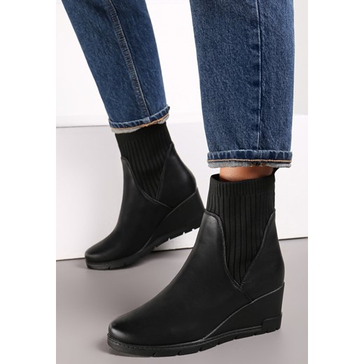 Czarne Botki z Elastyczną Cholewką na Koturnie Touge Renee 40 renee.pl