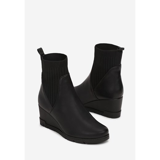 Czarne Botki z Elastyczną Cholewką na Koturnie Touge Renee 39 renee.pl