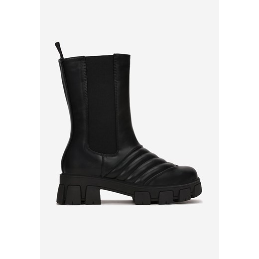 Czarne Botki Sztyblety z Ozdobnymi Przeszyciami i Elastyczną Cholewką Chassi Renee 39 renee.pl