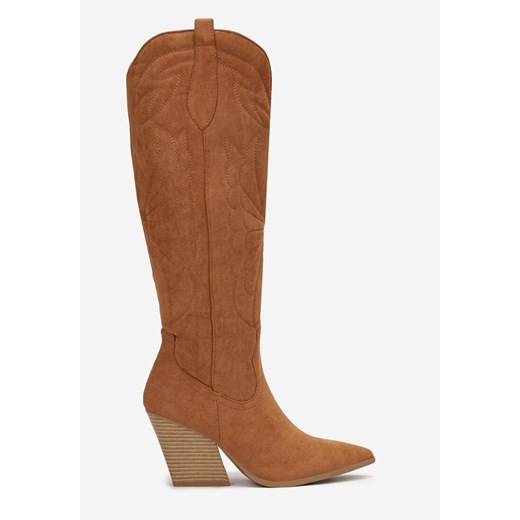 Brązowe Kozaki Kowbojki z Haftem na Stożkowym Obcasie Virve Renee 41 renee.pl