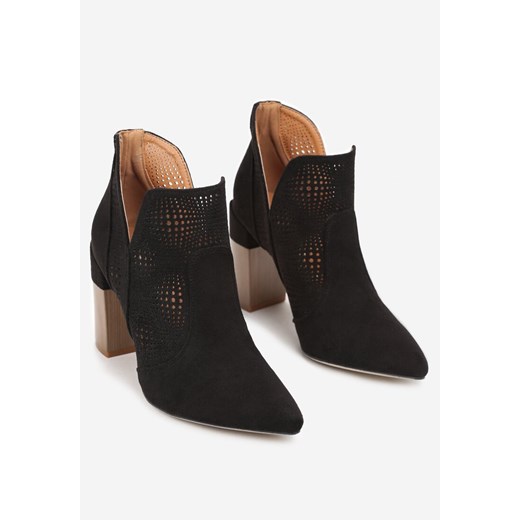 Czarne Botki na Słupku z Cholewką z Wycięciami i Perforacją Anyfer Renee 37 renee.pl
