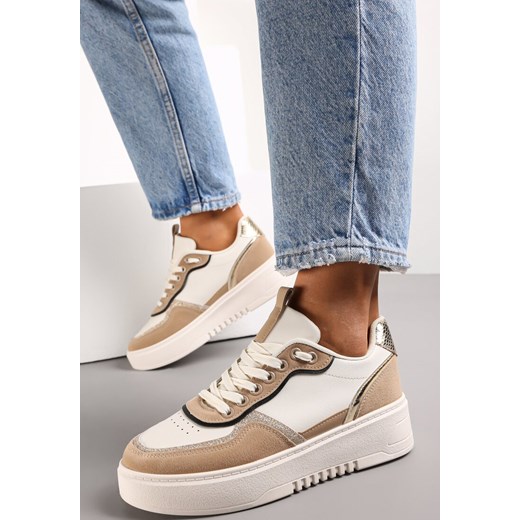 Ciemnobeżowe Sneakersy z Brokatowymi Wstawkami Nickole ze sklepu renee.pl w kategorii Buty sportowe damskie - zdjęcie 173165463