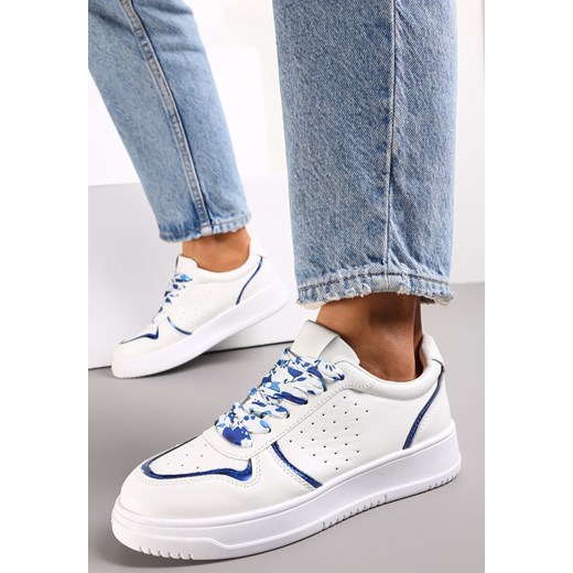 Biało-Niebieskie Sneakersy z Kolorowymi Sznurówkami i Metalicznymi Wstawkami Lania ze sklepu renee.pl w kategorii Buty sportowe damskie - zdjęcie 173166824
